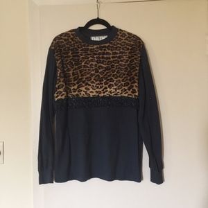 Black and Cheetah Print Long Sleeve Shirt
